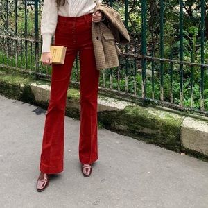 Nathalie Dumeix Red Corduroy Joplin Flare Pant
